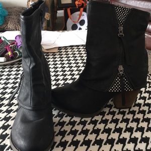 Black rhinestone zipped ankle boots